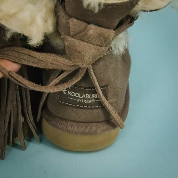 Ugg Koolaburra Size 8 Jaelyn Cinder Mini Low Shearling Tassel Suede Boots - Picture 5 of 7